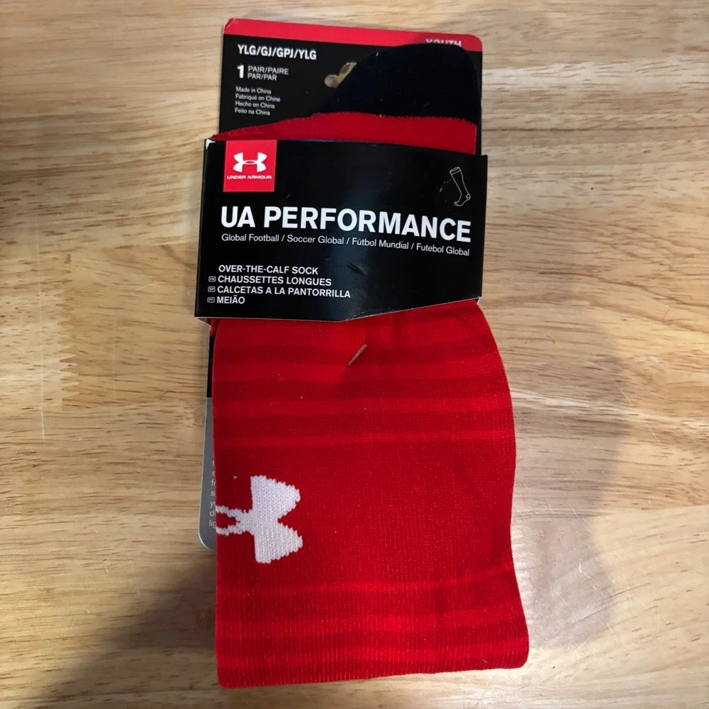 Under Armour UA‎ Performance Soccer Socks Youth Large Red Black OTC New